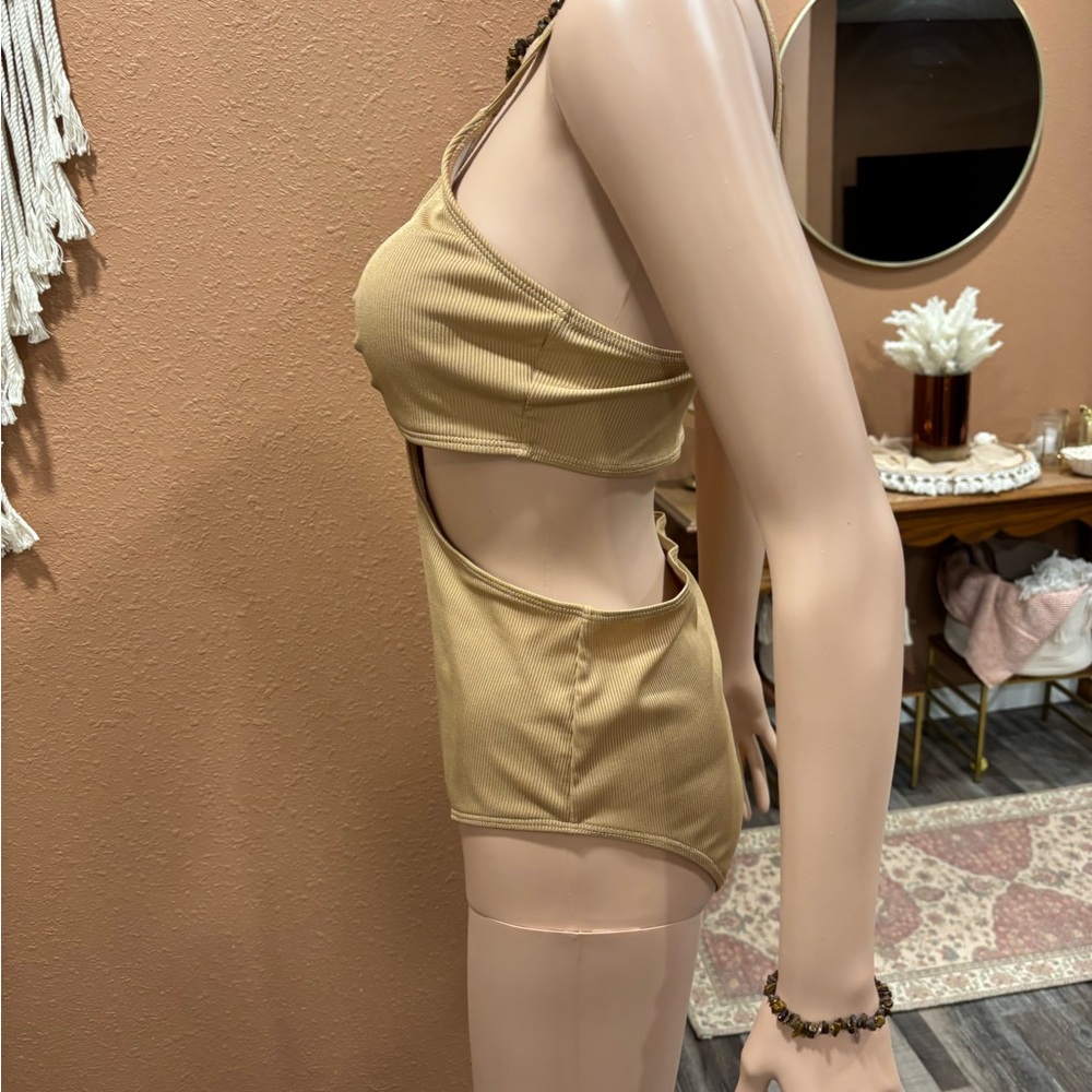Light Brown One Piece Swimsuit With Cut Outs - Picture 5 of 16